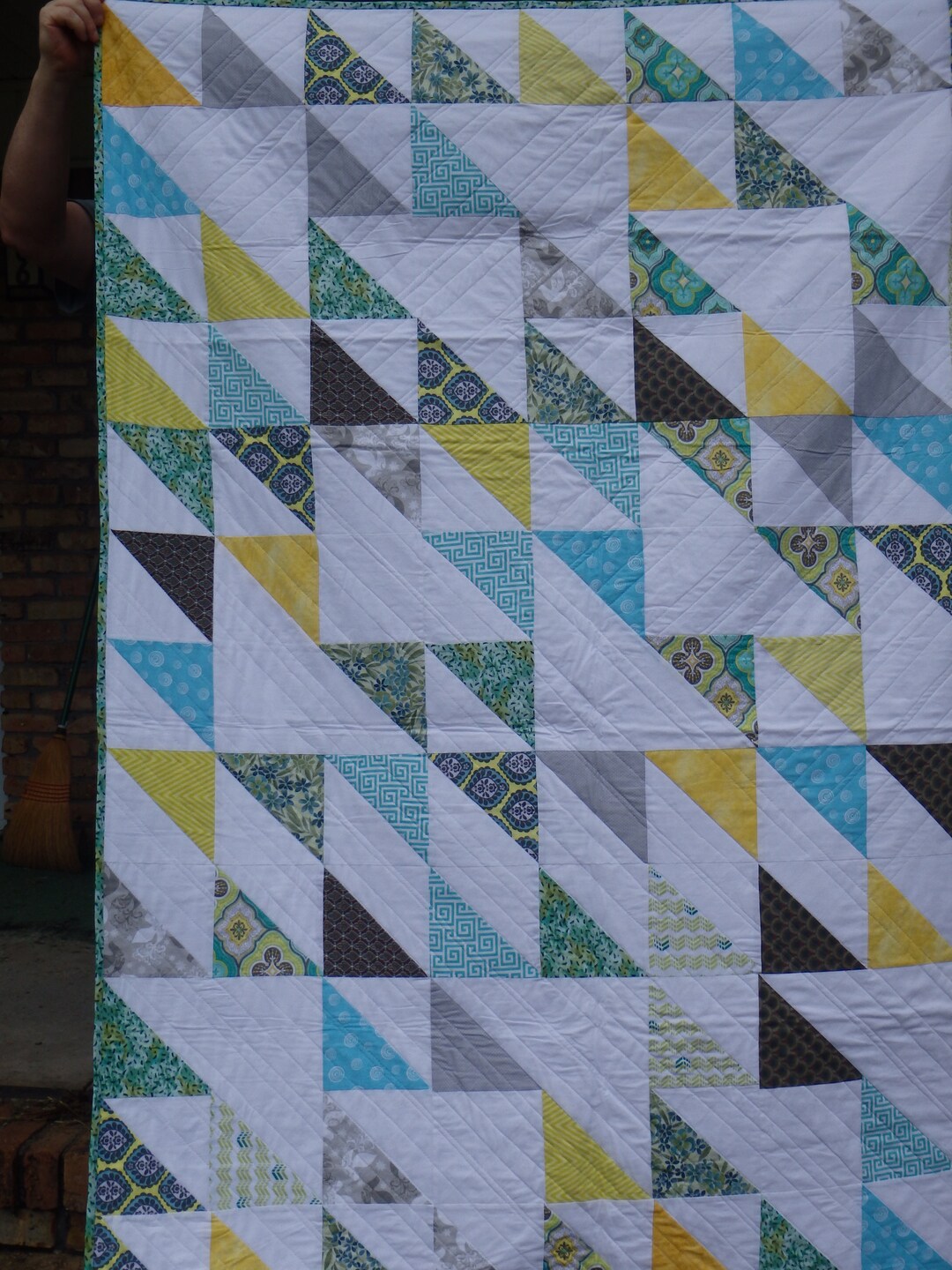 Modern Quilt Twin Size Quilt Couch Throw Lap Quilt Green Etsy