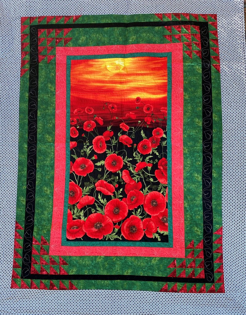 Twin Size Red Poppy Quilt Floral Twin Size Quilt Etsy