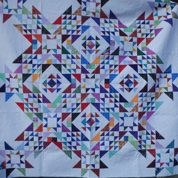 Trapunta a stella patchwork arcobaleno king size