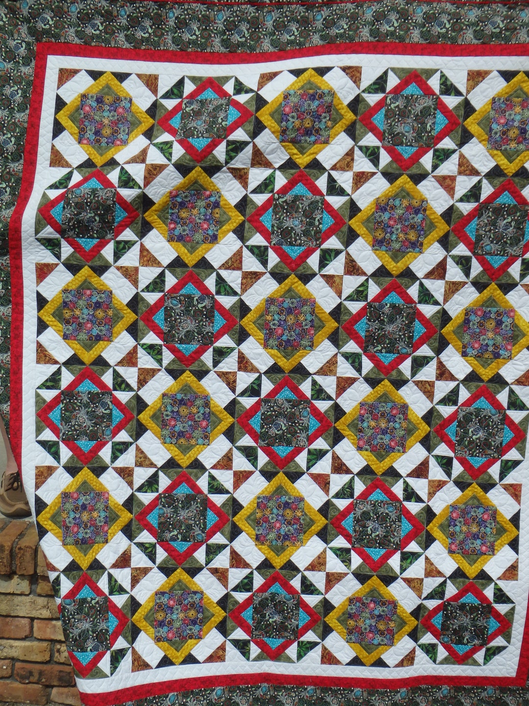 Green, Red and Yellow Queen Size Quilt Etsy