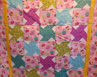 baby quilt, baby girl quilt, girl's quilt, homemade quilt, crib quilt, pink quilt, pink and purple quilt