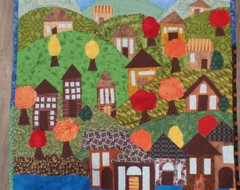 quilted autumn landscape wall hanging