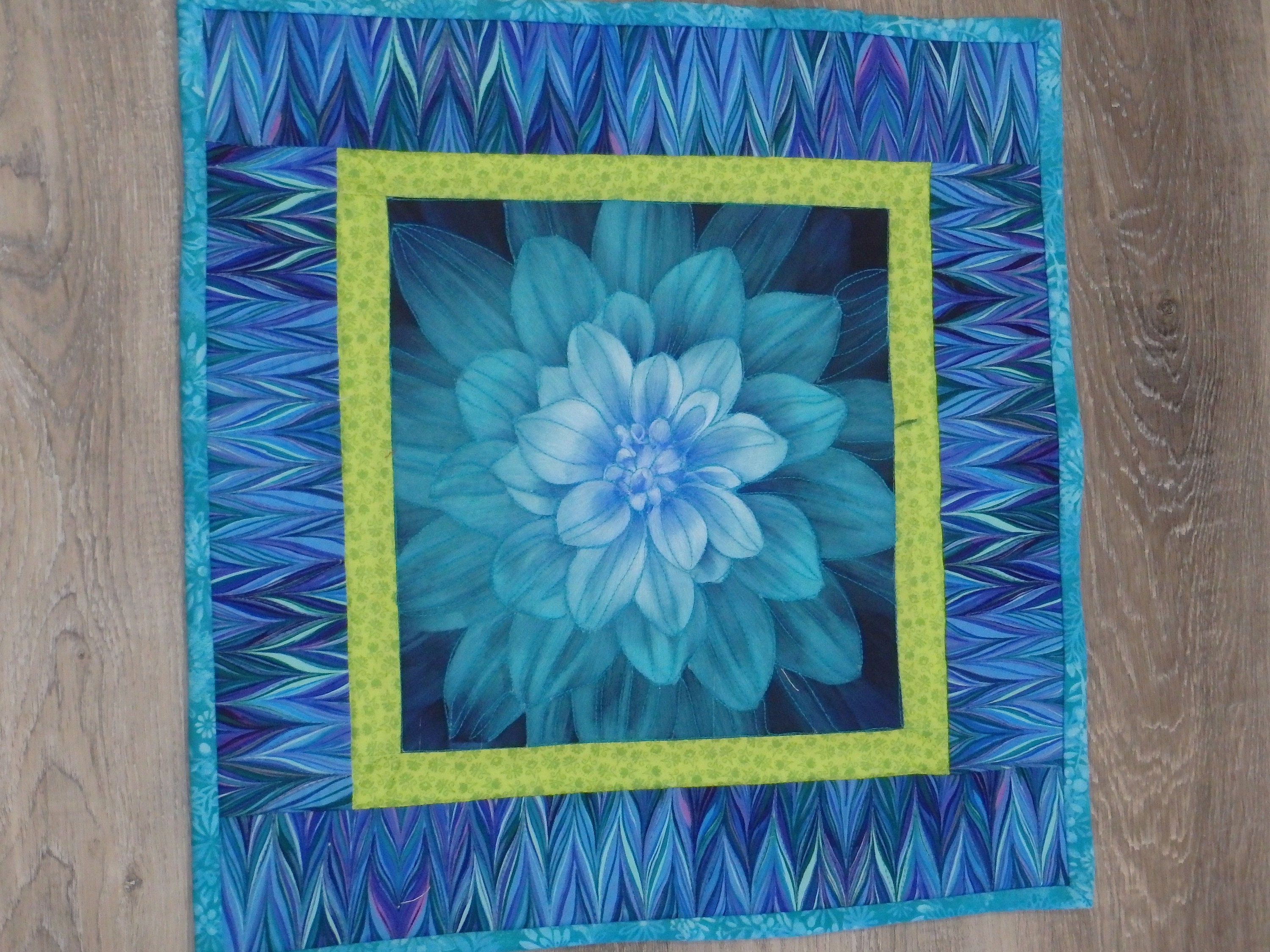 blue-flower-art-quilt-blue-flower-wall-decor-etsy