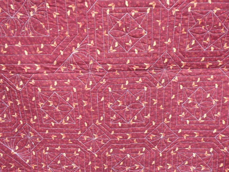 modern queen size red, blue and brown quilt image 6