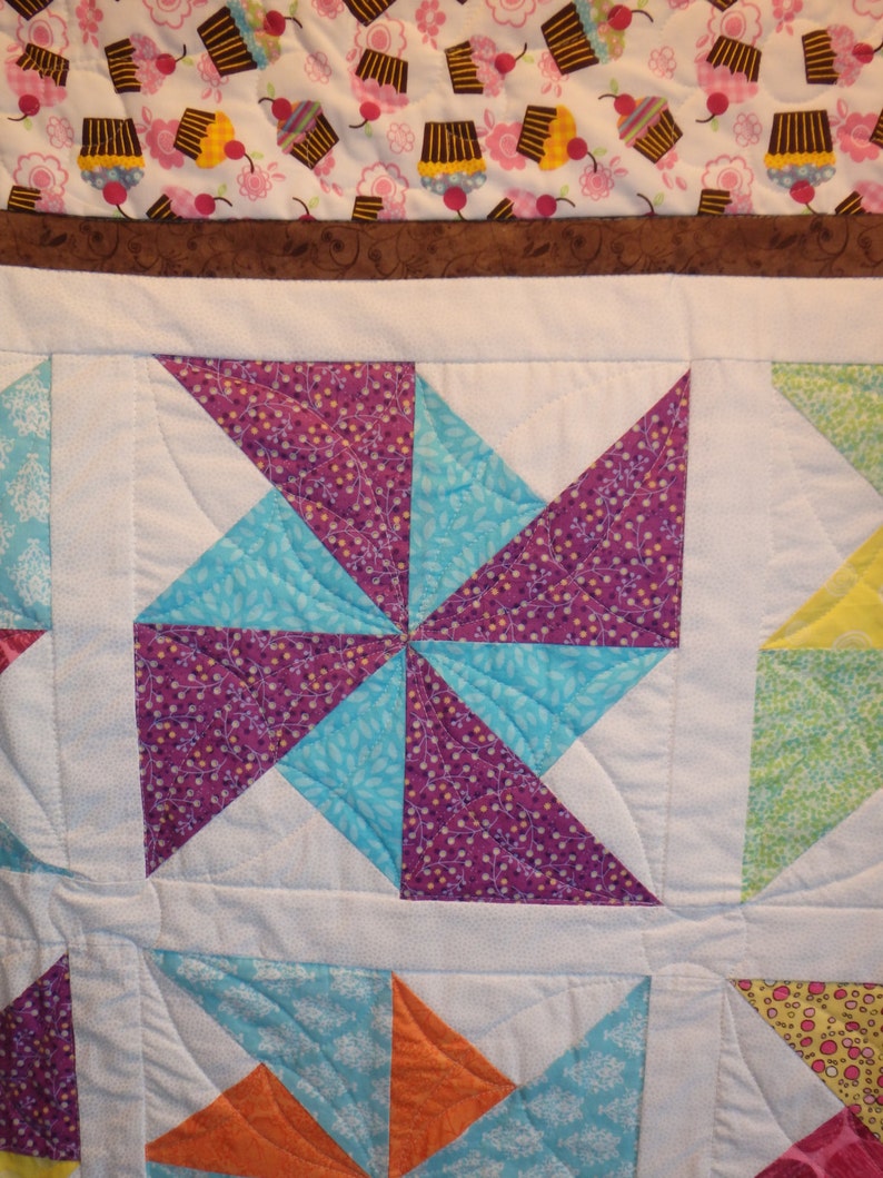 gifts for girls pink quilt single bed quilt pink and brown quilt lap throw girl/'s quilt cupcake quilt teen quilt