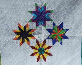 quilted star wall hanging, textile art, fabric art