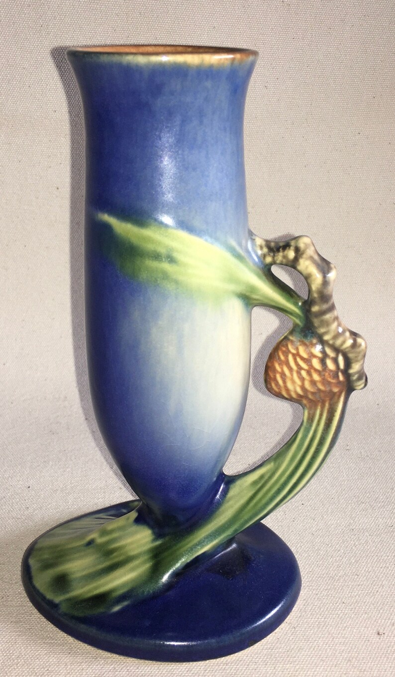 Vintage Roseville Blue Pinecone Vase Etsy