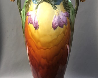 Tall Austrian German Art Nouveau Majolica Vase