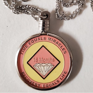 NA Beveled Necklace Medallion Holder Necklace Narcotics Anonymous AA, Alcoholics Anonymous