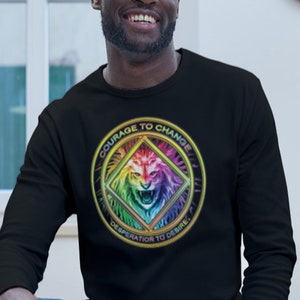 NA - COURAGE To CHANGE  - Long Sleeve T-Shirt - S-3X -Black  - 100% cotton.  Narcotics Anonymous