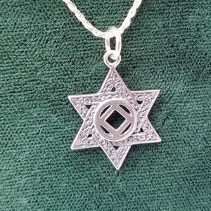 NA Star Of David w/ NA Service Symbol - Nickel Size Pendant - 925. Ster Silver Narcotics Anonymous  - Free Domestic Shipping