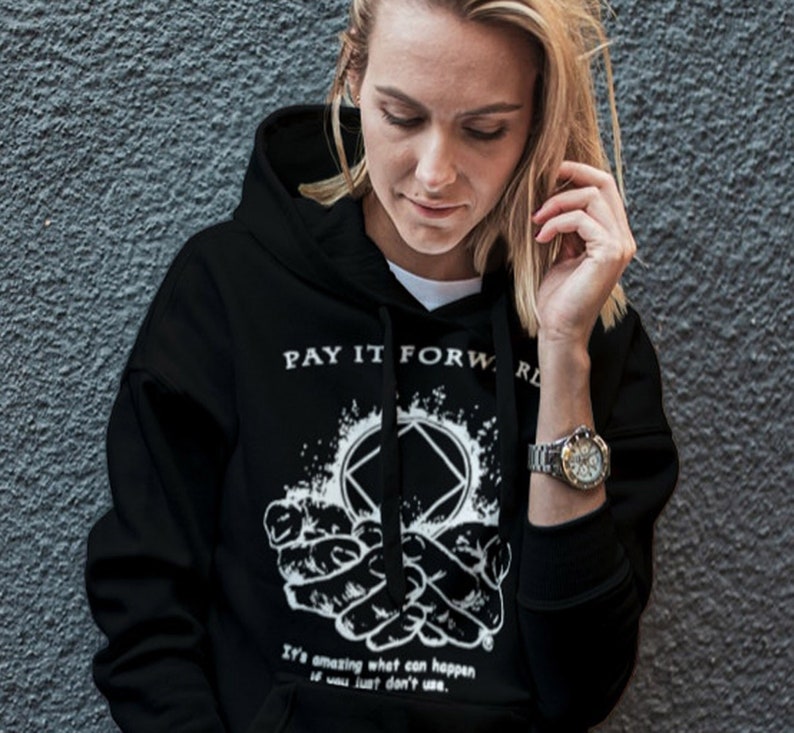 na PAY It FORWARD Black Pull Over Hoodie Free Shipping Narcotics Anonymous imagem 1