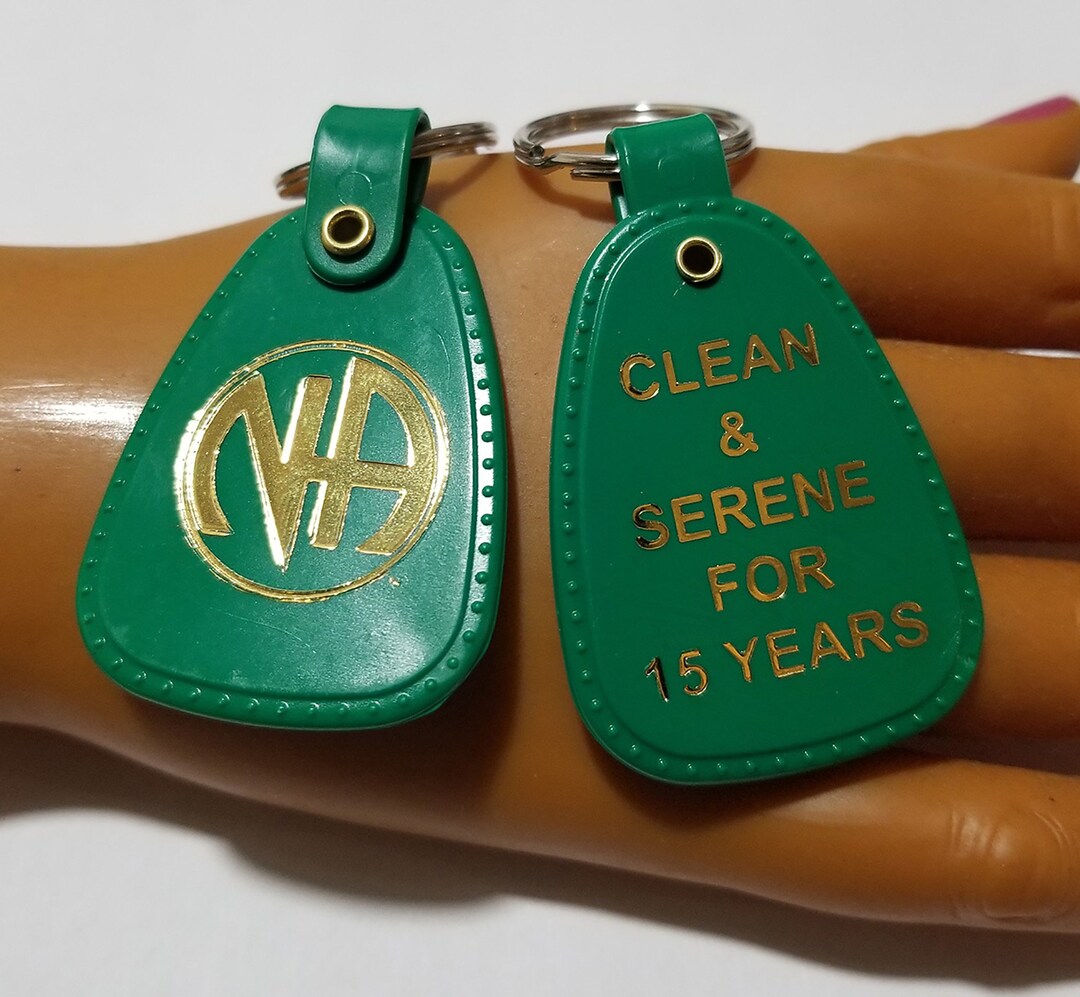 NA Green 15 Year Key Tag 15 Year Clean Time Key Tag Narcotics Anonymous