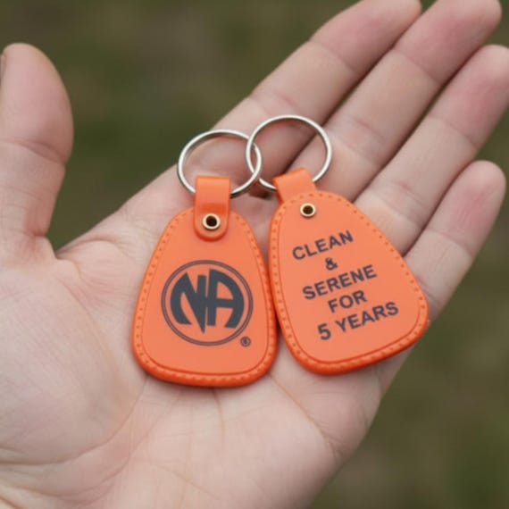 NA Orange & Black Key Tag - 5 Year Clean Time Key Tag - Narcotics