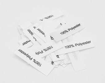 50 textile labels 100% polyester without care symbols