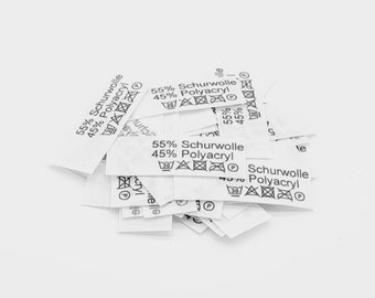 50 labels 55% virgin wool 45 polyacrylic with care symbols