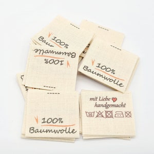 Textile labels made of natural cotton ribbon 100% cotton with care symbols 20 pieces
