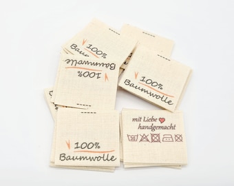 Textile labels made of natural cotton ribbon 100% cotton with care symbols 20 pieces