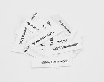 50 textile labels 100% cotton without care symbols