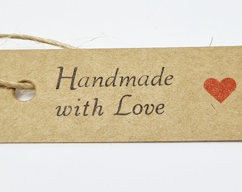 Hangtags Handmade with Love and hemp bands 10 pieces