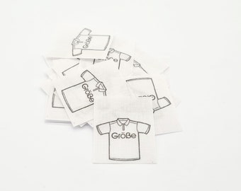 25 étiquettes textiles "taille, motif : chemise"