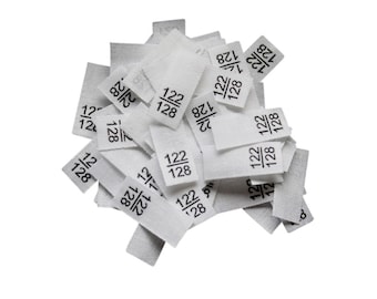 25 size labels - size 122/128 on mixed tape