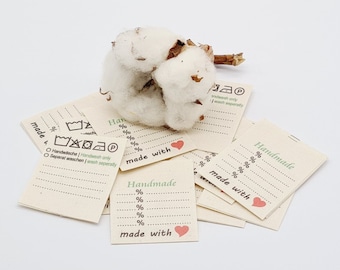 25 textile labels Handmade made with (hearth) on natural cotton ribbon