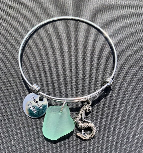 Expandable Beach Babe, Mermaid & Genuine Sea Glass Bracelet