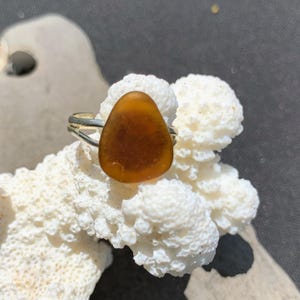 Brown Sea Glass Adjustable Ring-Triangle Shape