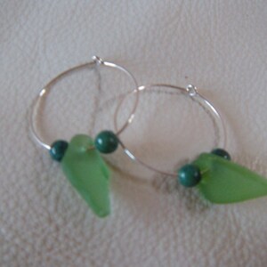 Green Authentic Sea Glass Sterling Silver Hoop Earrings Free Shipping image 2