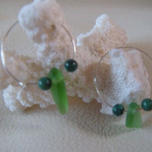 Green Authentic Sea Glass Sterling Silver Hoop Earrings Free Shipping image 1