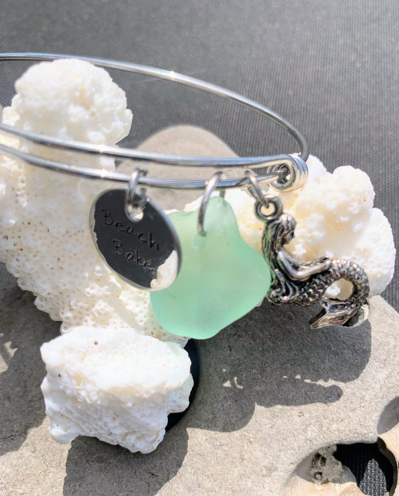 Expandable Beach Babe, Mermaid & Genuine Sea Glass Bracelet image 6
