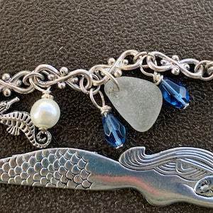 Tibetan Silver &  Frosty White Sea Glass Mermaid Bookmark