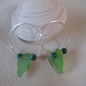 Green Authentic Sea Glass Sterling Silver Hoop Earrings Free Shipping image 3