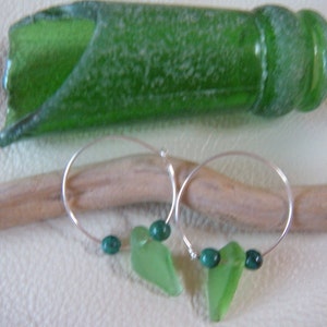 Green Authentic Sea Glass Sterling Silver Hoop Earrings Free Shipping image 4