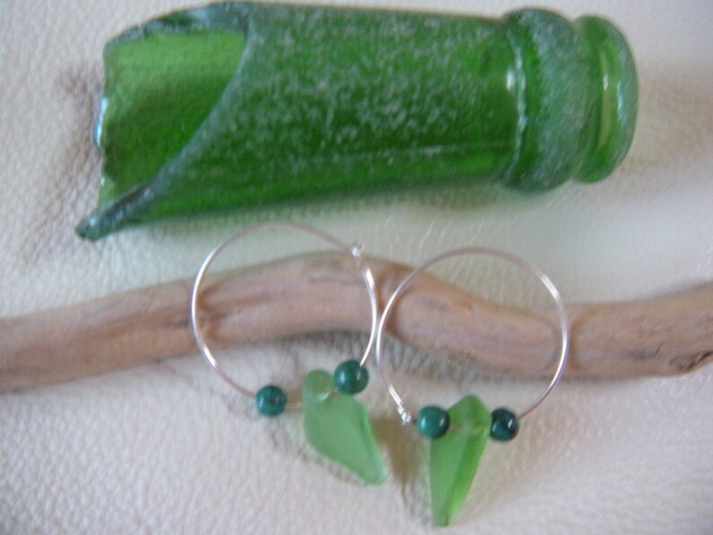 Green Authentic Sea Glass Sterling Silver Hoop Earrings Free Shipping image 4