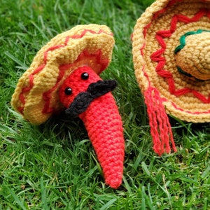 Senor 'Stache the Chili Pepper - DIY Crochet Kit - Squeak, Rattle or Silent options