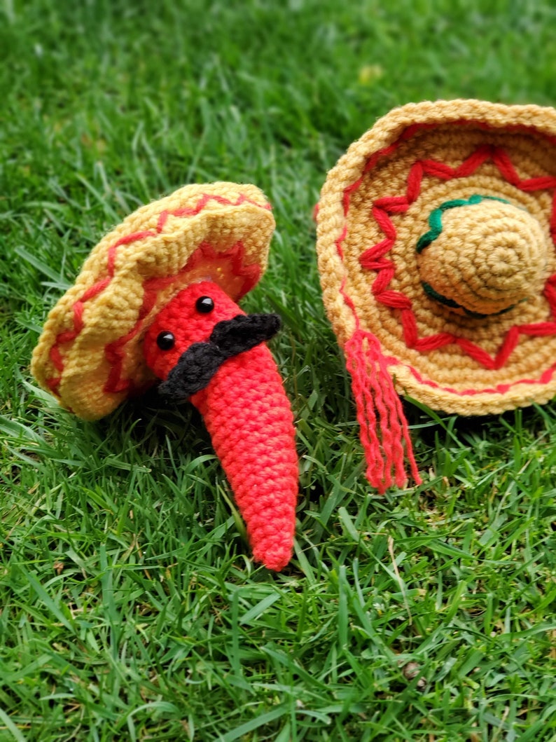 Senor 'Stache the Chili Pepper DIY Crochet Kit Squeak, Rattle or Silent options image 1