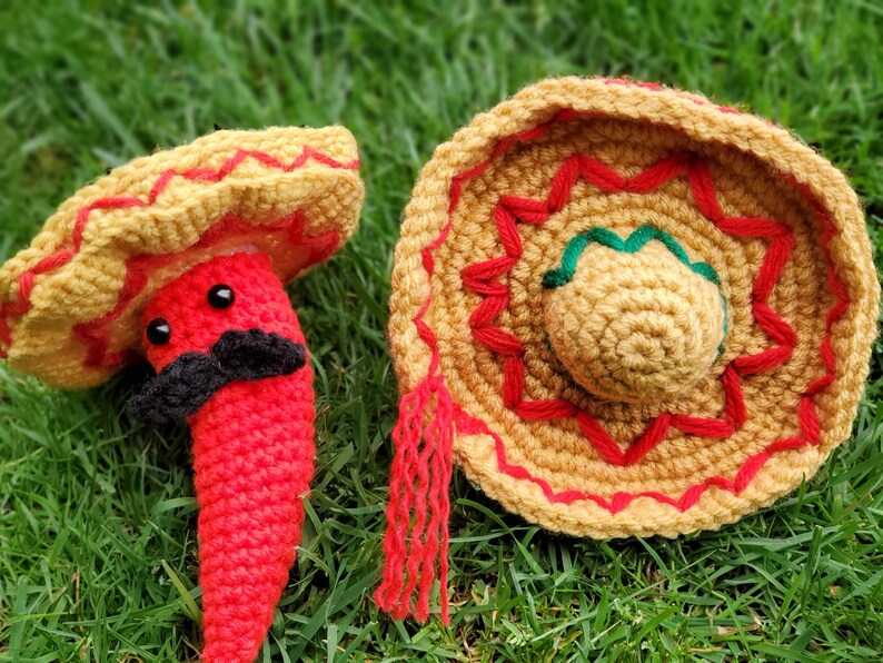 Senor 'Stache the Chili Pepper DIY Crochet Kit Squeak, Rattle or Silent options image 2