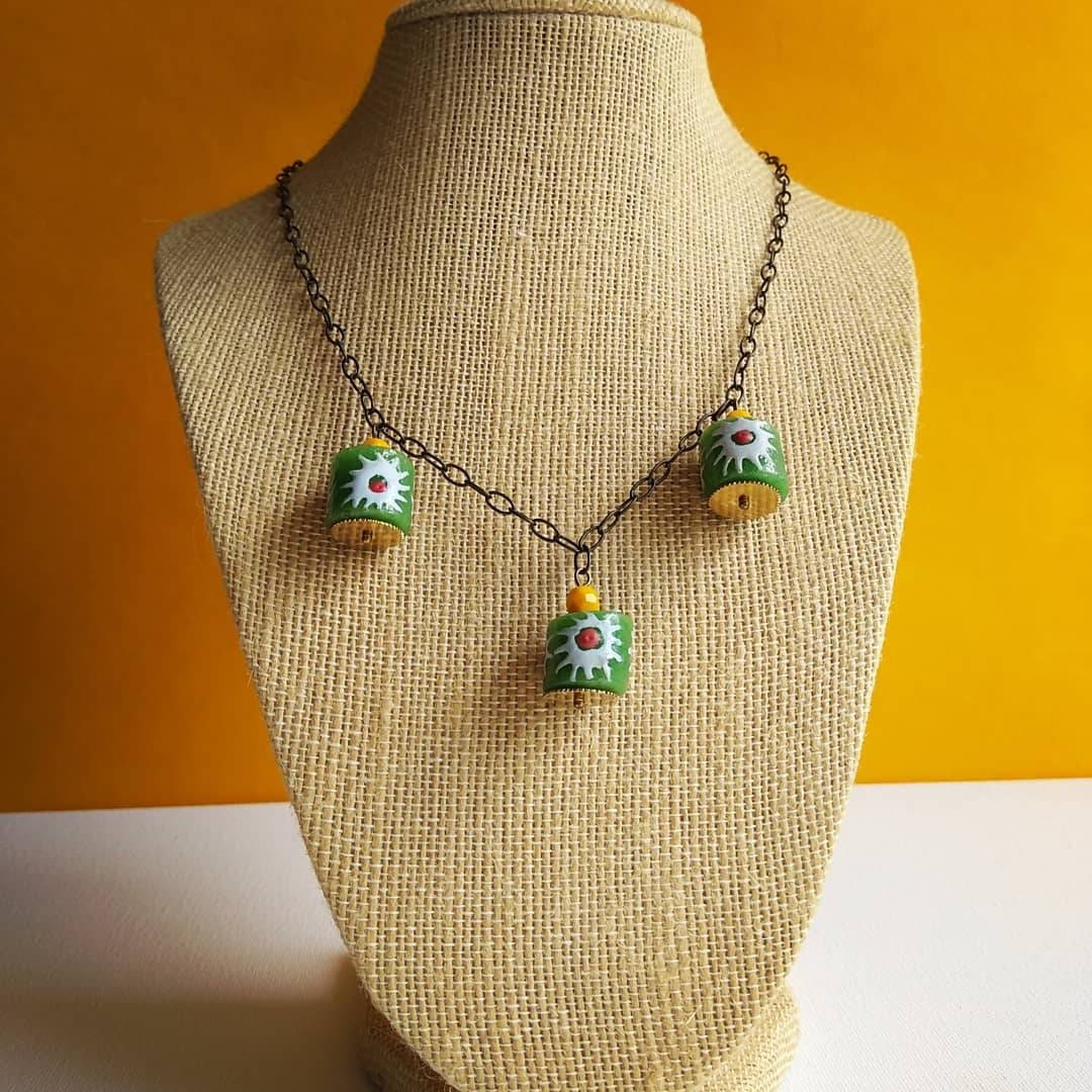 Vintage★African Brass bead long necklace African Bead Dangle Necklace on Antiqued Brass Chain With Extender