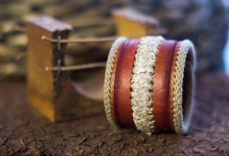Handmade Leather Bracelet Icelandic fish Salmon skin Accessory Leathercraft Fashion style Original gift Souvenir