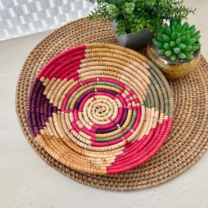 Woven Multi-Color Boho Coil Basket with Star Design – Boho Rustic Decor