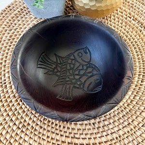 Hand-carved Wood Bowls African Animals Small Trinket Dish- Fish Elephant Rhino