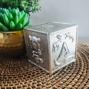 Silver Plated ABC Animal Baby Block Bank