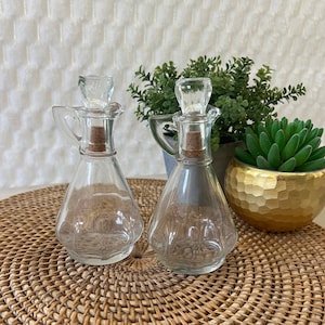 Glass Cruets Oil Vinegar Bottles with Stopper 4 fl oz. (Set of 2) - Vintage 1970s