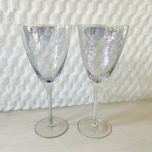 Lusterware Iridescent Clear Wine Glasses Clear Stem Bubbles - Set of 2