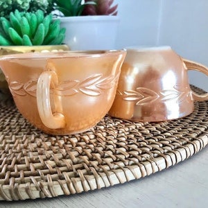 Vintage Fire King Peach Lustre Tea Cup Pair (Set of 2) - Anchor Hocking 1950s