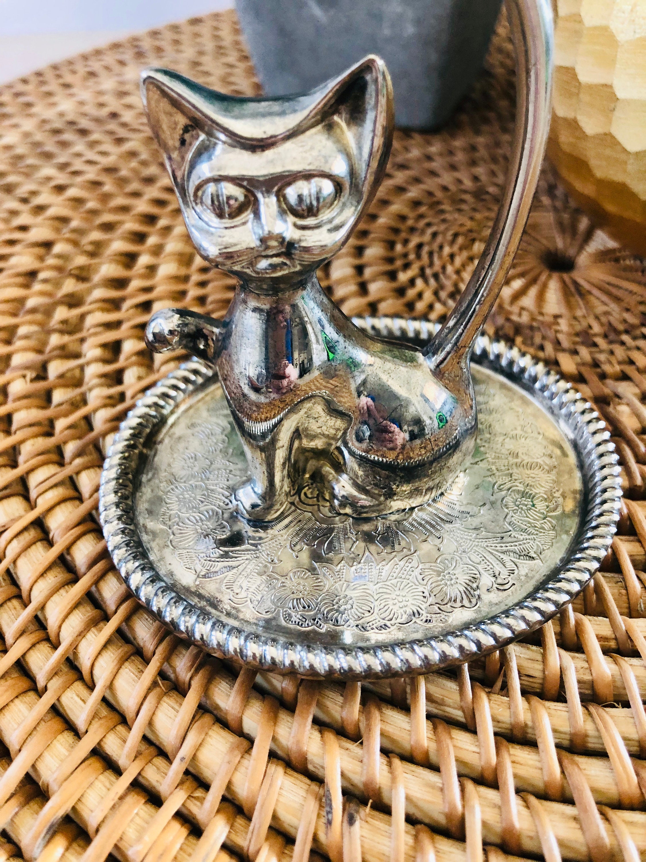 Silverplated Cat Decor / Trinket Dish / Ring Holder Etsy