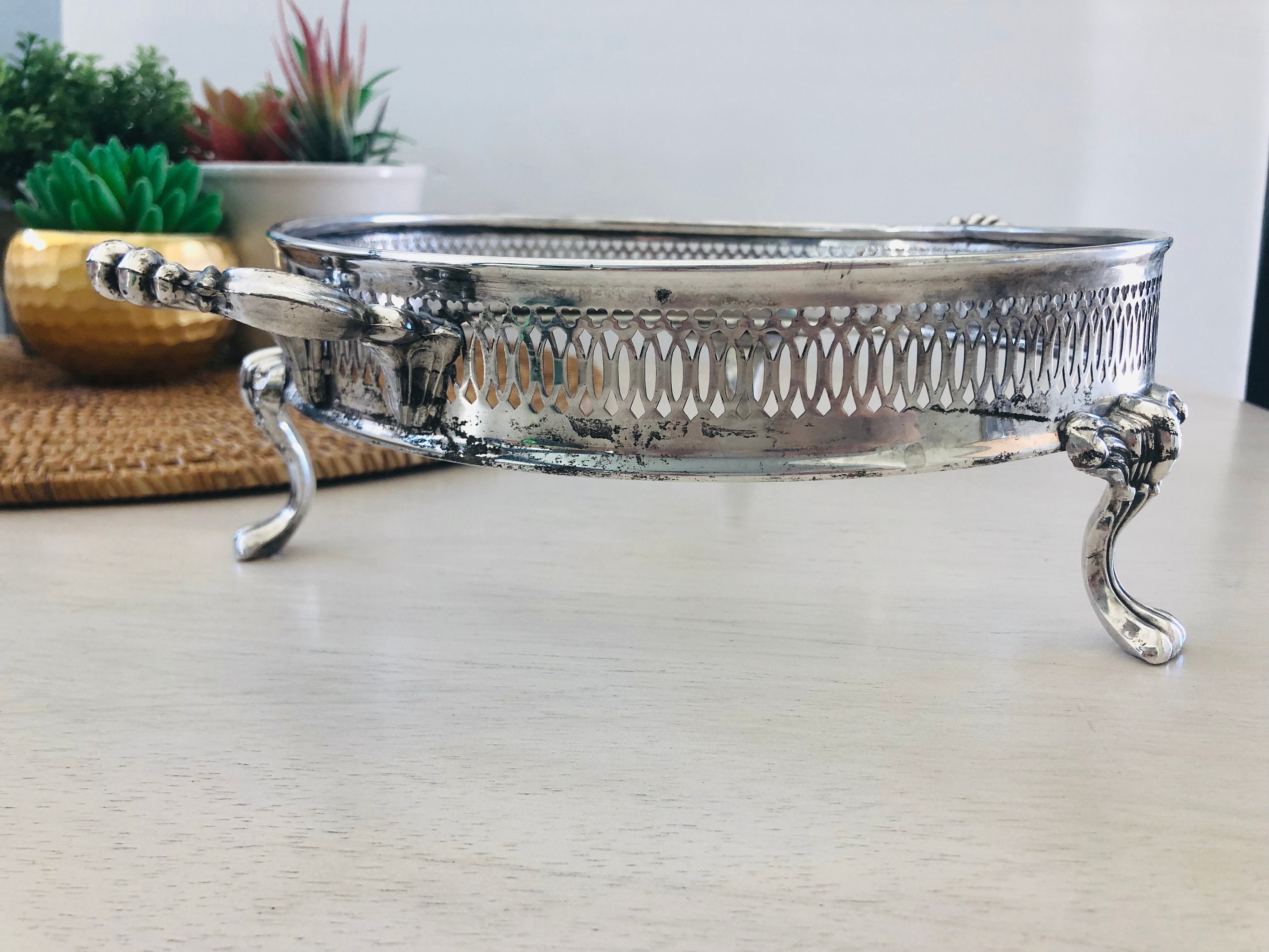 Vintage Silver Plate Footed Casserole Dish Holder Etsy