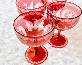 Vintage Ruby Wine Glass - Red Staining Bohemian Baroque